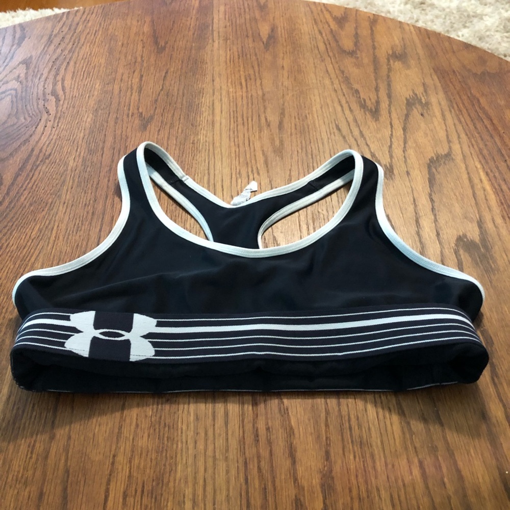 Under Armour Black White Bra Top Size L Sports Athletic Run EUC